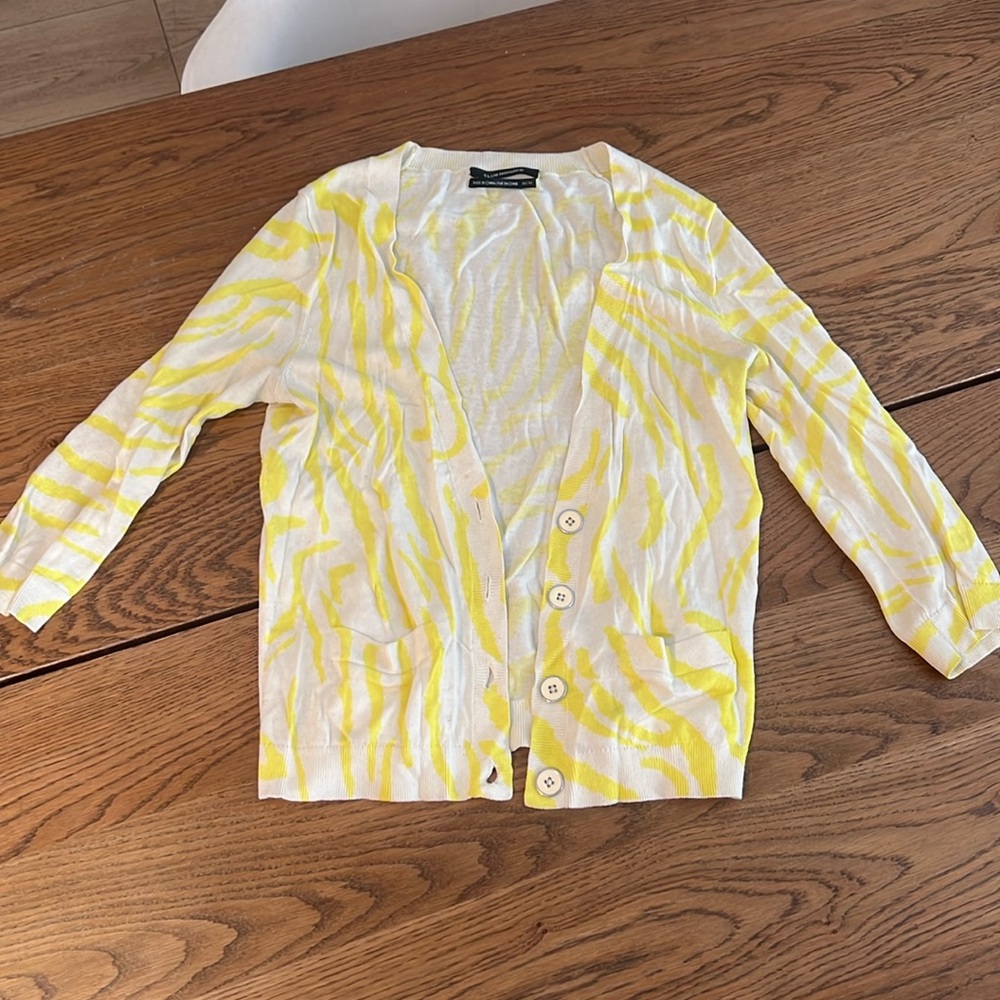 Club Monaco yellow zebra stripe pattern cardigan